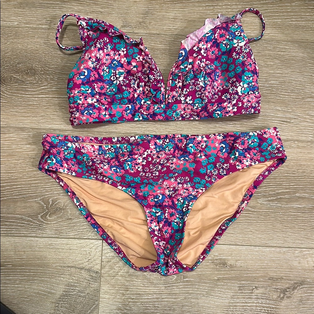 Floral Bikini Set in Pink and Blue